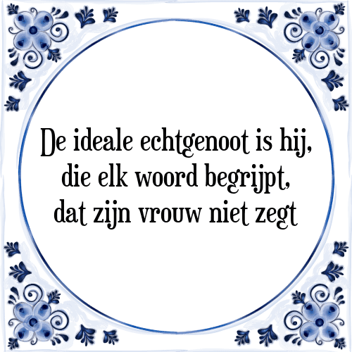 De ideale echtgenoot is hij, die elk woord begrijpt, dat zijn vrouw niet zegt - Tegeltje met Spreuk