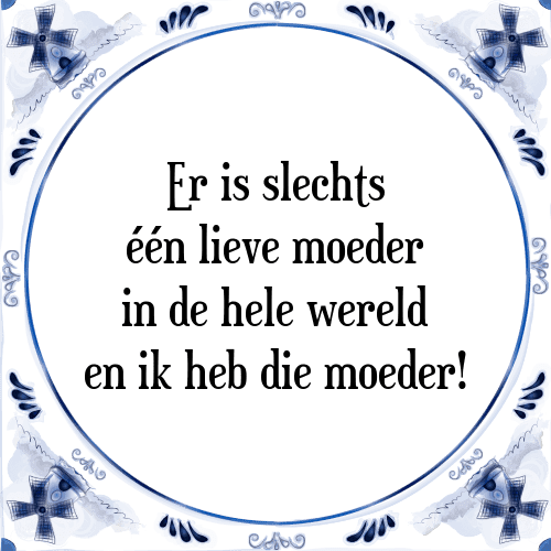 Er is slechts één lieve moeder in de hele wereld en ik heb die moeder! - Tegeltje met Spreuk