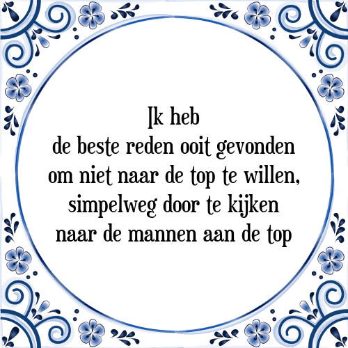 Ik heb de beste reden ooit gevonden om niet naar de top te willen, simpelweg door te kijken naar de mannen aan de top - Tegeltje met Spreuk