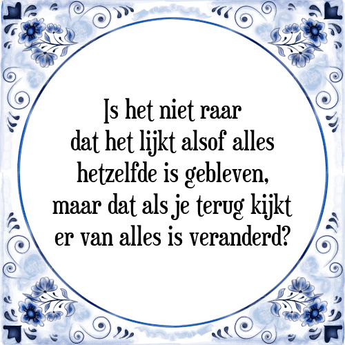 Is het niet raar dat het lijkt alsof alles hetzelfde is gebleven, maar dat als je terug kijkt er van alles is veranderd? - Tegeltje met Spreuk